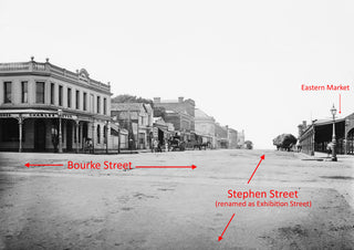 1874 Stephen Street looking south from Bourke Street