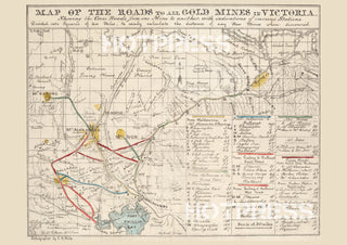 1853 Map of all roads to the Goldfields