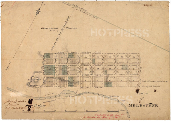 1837 Hoddle's Town of Melbourne Map
