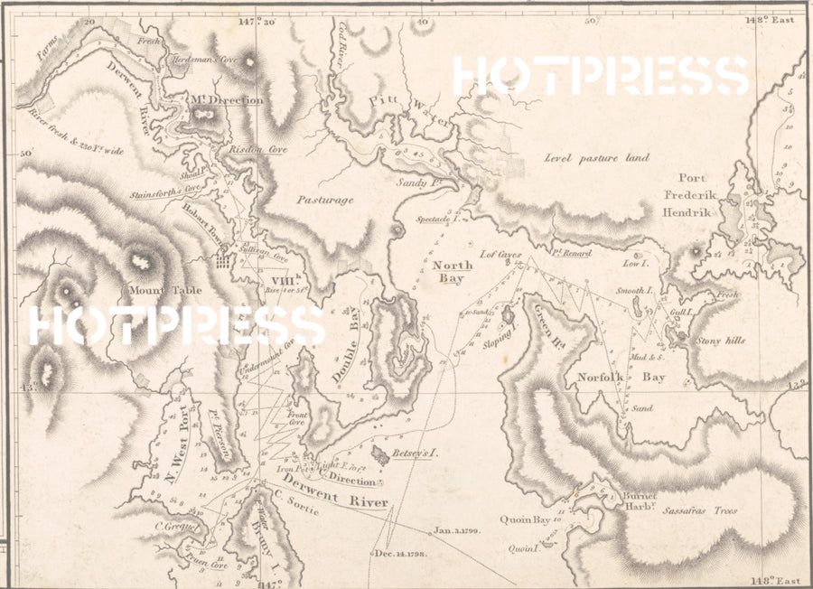 1798-99 Chart of Van Diemens Land  by Matthew Flinders
