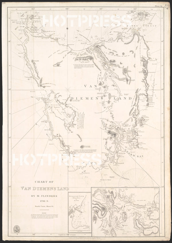 1798-99 Chart of Van Diemens Land  by Matthew Flinders
