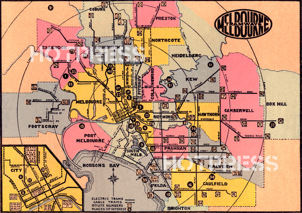 1934 Map of Melbourne's Tramways