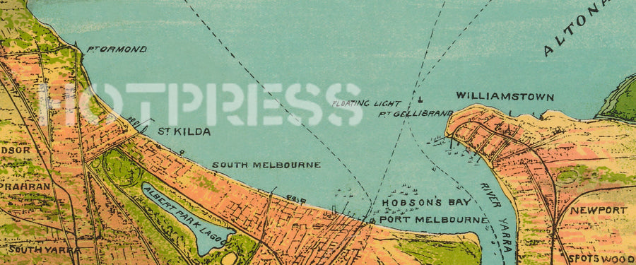 1900c Bird's Eye View of Port Phillip and Corio Bay