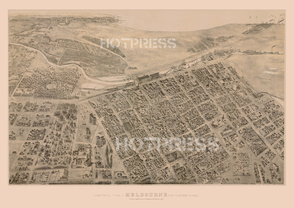 1866 Isometric View of Melbourne Tinted