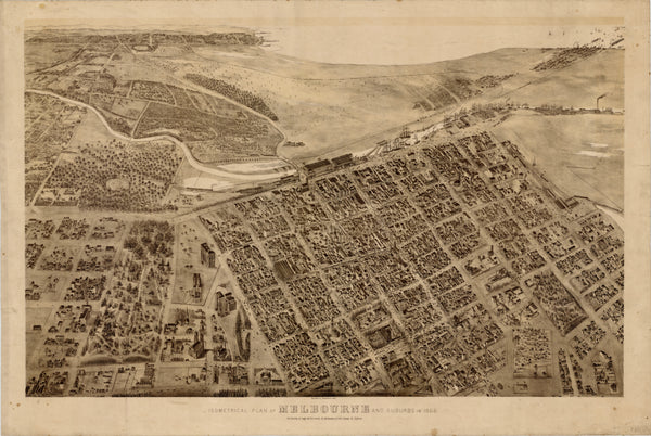 1866 Isometric View of Melbourne Original